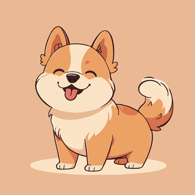 El icono vectorial de dibujos animados de Happy Corgi Puppy