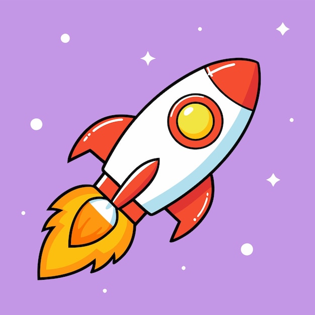 Icono vectorial de dibujos animados Ilustración de un cohete volando en el espacio Icono aislado de ciencia y tecnología
