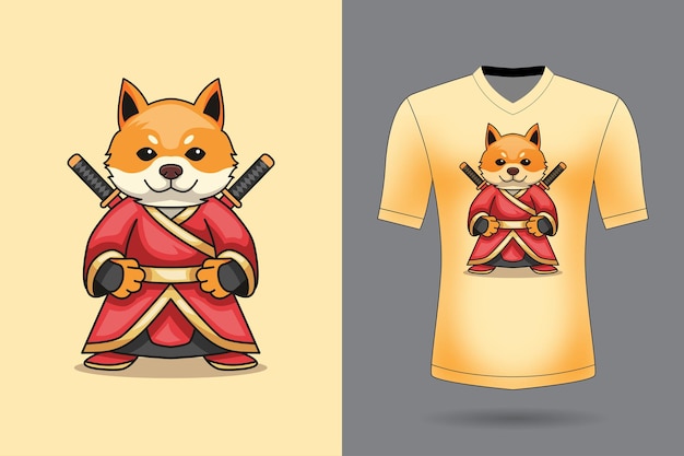 Vector icono vectorial de dibujos animados con katana un samurai lindo con una espada el concepto de icono animal de la naturaleza aislado