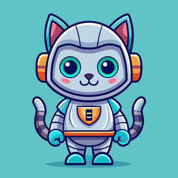 Vector icono vectorial de dibujos animados de robot cyborg gato lindo ilustración icono de tecnología animal concepto aislado estilo de dibujo animado plano vectorial premium