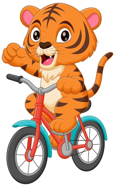 Icono vectorial de dibujos animados con tigre y bicicleta Ilustración Icono deportivo de animales Concepto