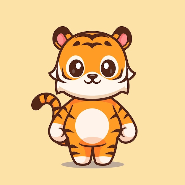 Icono vectorial de dibujos animados de tigre de pie Ilustración Icono de naturaleza animal Vector plano aislado
