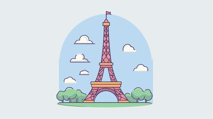 Vector icono vectorial de dibujos animados de la torre eiffel para la ilustración de puntos de referencia