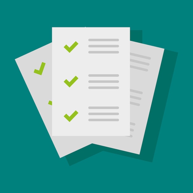 Icono vectorial de documentos de lista de control Diseño plano Lista de tareas verificadas Ilustración de elementos completados