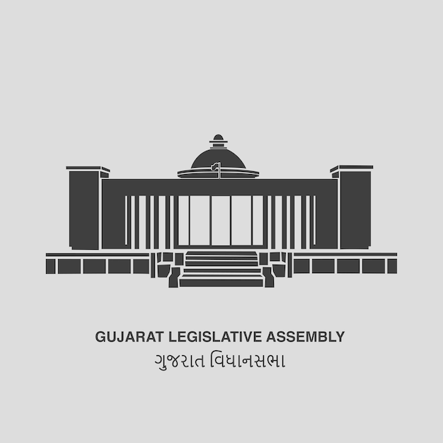 El icono vectorial del edificio de la asamblea legislativa de Vithalbhai Patel Bhawan y Gujarat