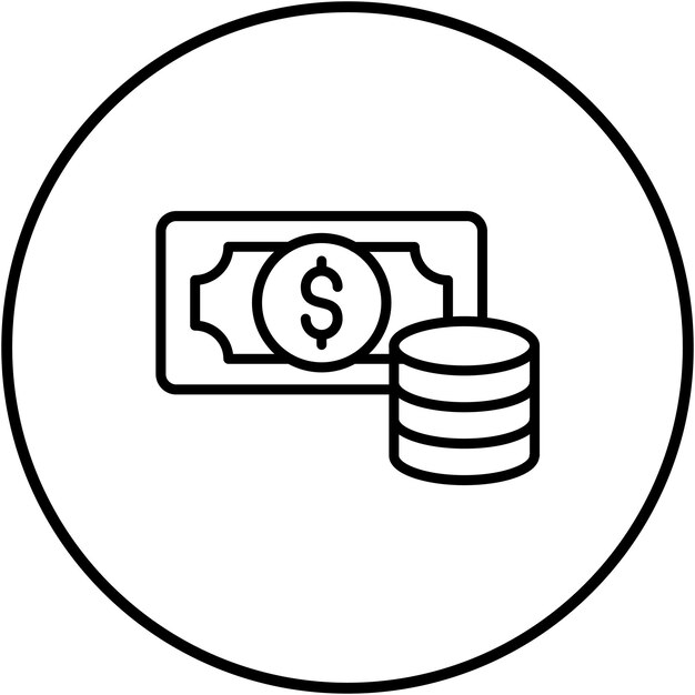 El icono vectorial de efectivo y monedas se puede utilizar para el conjunto de iconos de marketing web