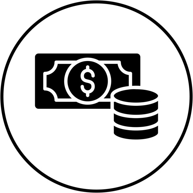 El icono vectorial de efectivo y monedas se puede utilizar para el conjunto de iconos de marketing web