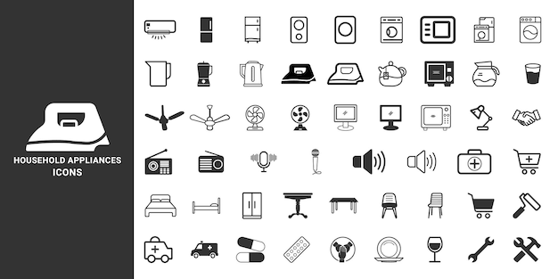 El icono vectorial de los electrodomésticos contiene una mezcladora de lavadora Ilustración vectorial