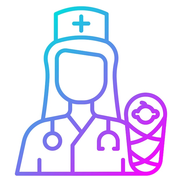El icono vectorial de la enfermera de parto y la partera se puede utilizar para el conjunto de iconos de enfermería