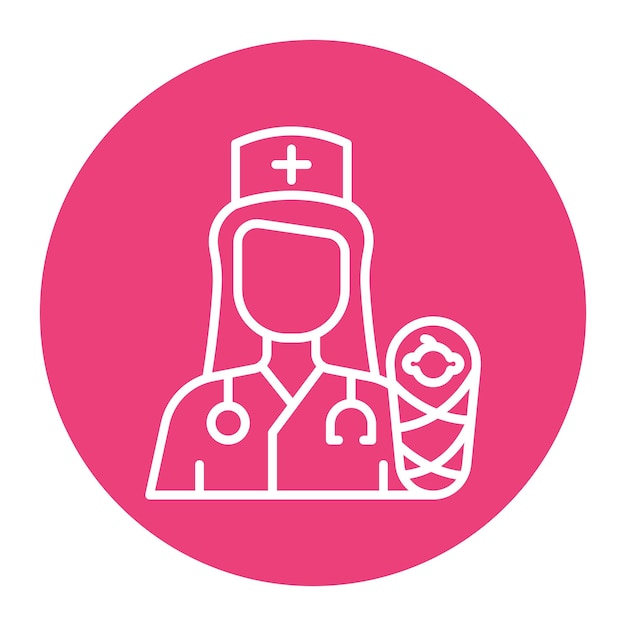 El icono vectorial de la enfermera de parto y la partera se puede utilizar para el conjunto de iconos de enfermería
