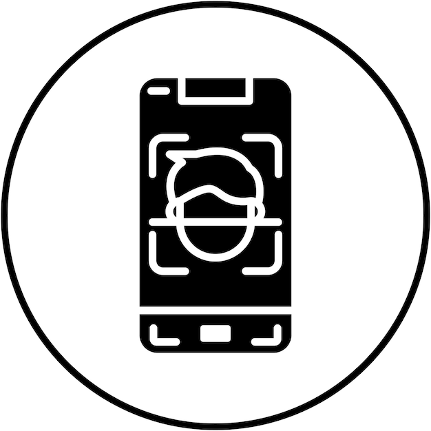 El icono vectorial de escaneo facial móvil se puede utilizar para el conjunto de iconos de aplicaciones móviles