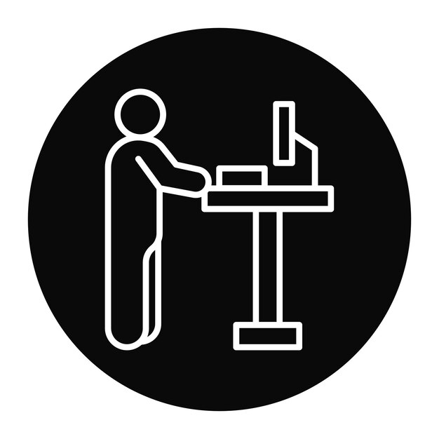 El icono vectorial de escritorio de pie se puede utilizar para el conjunto de iconos de espacio de trabajo conjunto