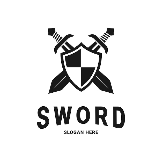 Icono vectorial de espada y escudo concepto de diseño de logotipo idea
