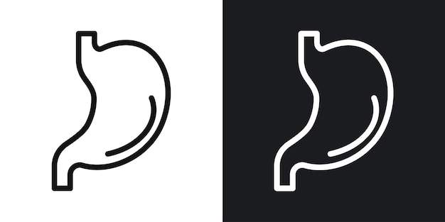 Icono vectorial del estómago establecido en contornos en blanco y negro