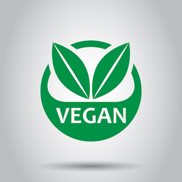 Icono vectorial de la etiqueta vegana en estilo plano Ilustración de sello vegetariano en fondo blanco Concepto de alimentos naturales ecológicos