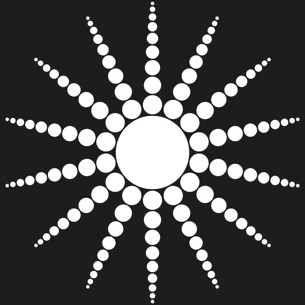 Icono vectorial de explosión solar Patrón de puntos circulares Puntos blancos radiantes en negro Diseño abstracto sencillo