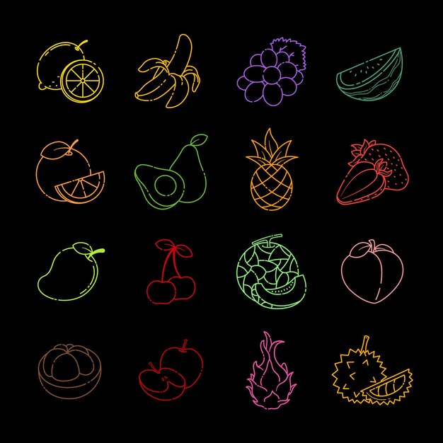 icono vectorial de frutas línea de colección de dibujo manual