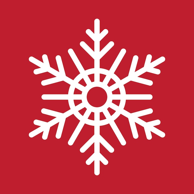 Icono vectorial geométrico abstracto de copo de nieve sobre un fondo rojo