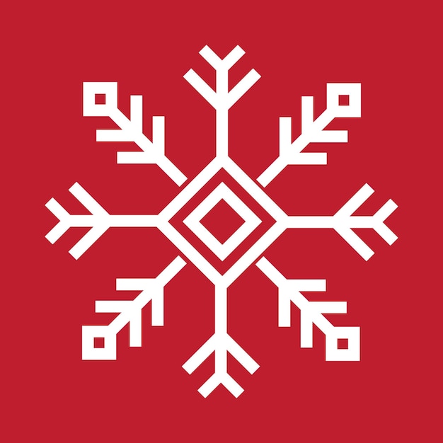 Icono vectorial geométrico abstracto de copo de nieve sobre un fondo rojo