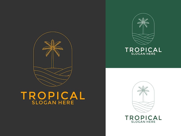 Icono vectorial de las hojas de palma tropical plantilla de diseño del logotipo tropical
