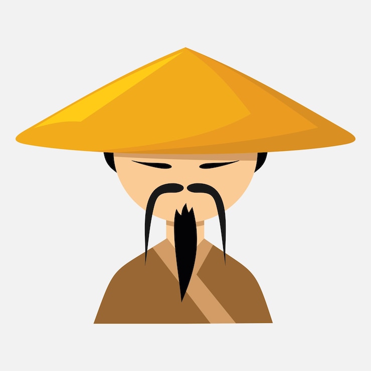 Vector icono vectorial de un hombre chino con sombrero