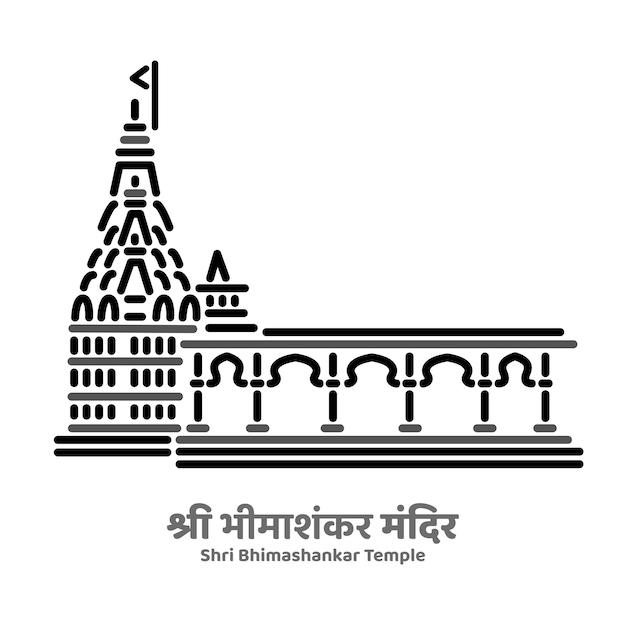 El icono vectorial de la ilustración del templo de Bhimashankar en fondo blanco