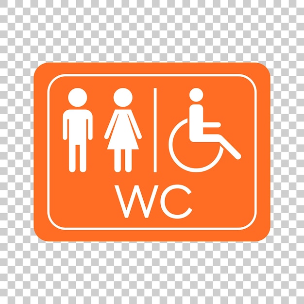 Icono vectorial del inodoro Hombres y mujeres firman para el inodoro en el tablero naranja