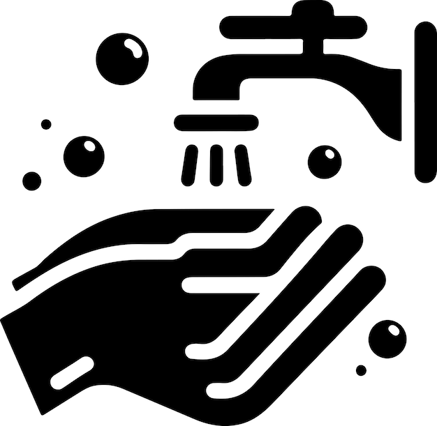El icono vectorial de lavado de manos es un símbolo de clipart, una ilustración plana y una silueta de color negro.