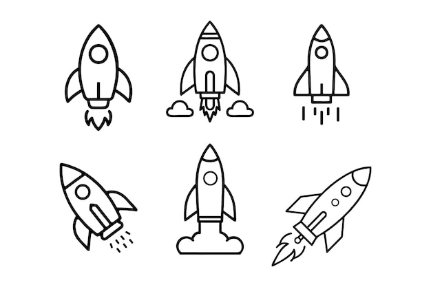El icono vectorial de la línea de arte de la nave espacial del cohete