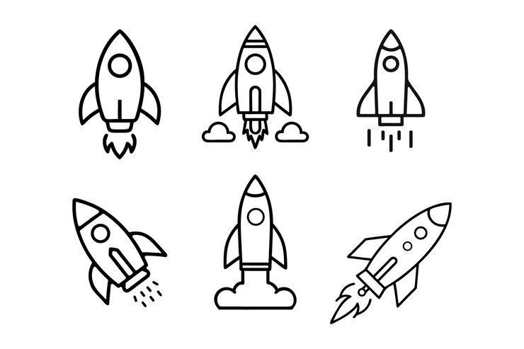 El icono vectorial de la línea de arte de la nave espacial del cohete