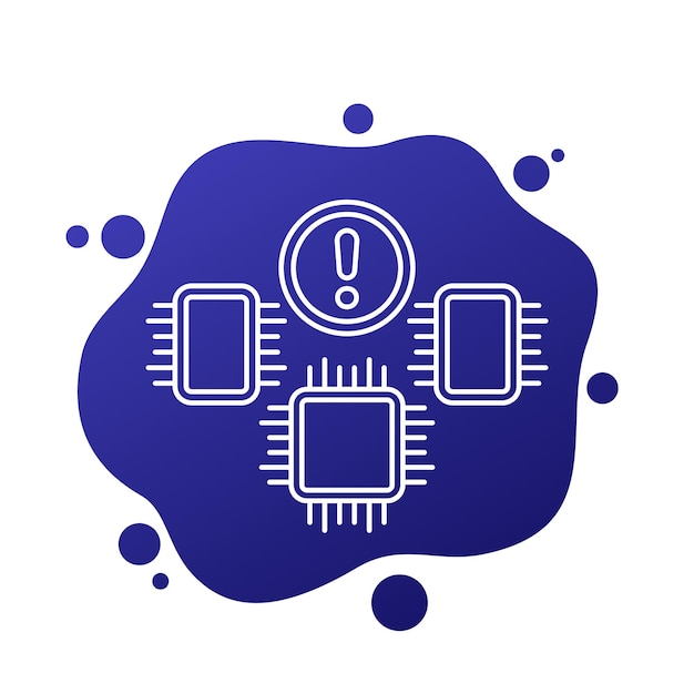 Vector icono vectorial de la línea de escasez de suministro de microchips con chips