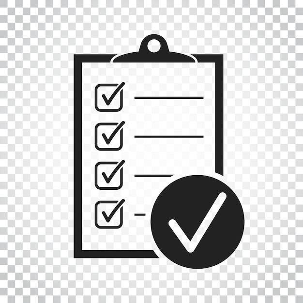 Icono vectorial de la lista de comprobación Ilustración vectorial del estudio en diseño plano en un fondo aislado Pictograma de concepto de negocio simple