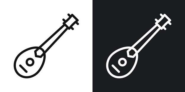 Icono vectorial de mandolina establecido en contornos en blanco y negro
