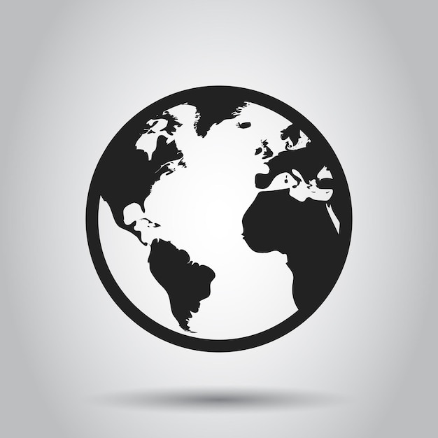 Icono vectorial del mapa del mundo del globo Ilustración vectorial plana de la tierra redonda Pictograma del concepto de negocio del planeta