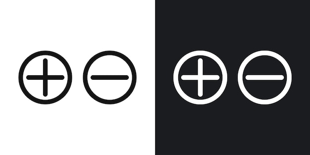Ícono vectorial más o menos establecido en contornos en blanco y negro