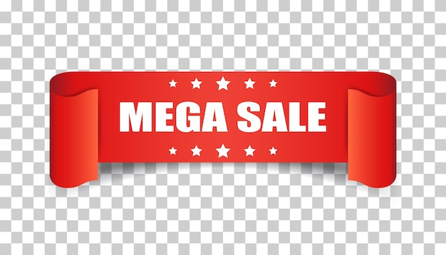 Ícono vectorial de mega venta de cinta etiqueta adhesiva de descuento en fondo aislado
