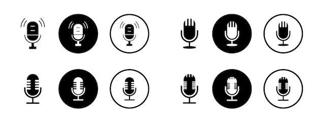 Ícono vectorial de micrófono sobre fondo blanco Conjunto de íconos de micró fono diferente Ilustración vectorial del micrófone