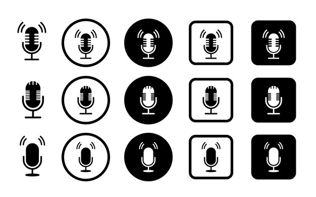 Ícono vectorial de micrófono sobre fondo blanco Conjunto de íconos de micró fono diferente Ilustración vectorial del micrófone