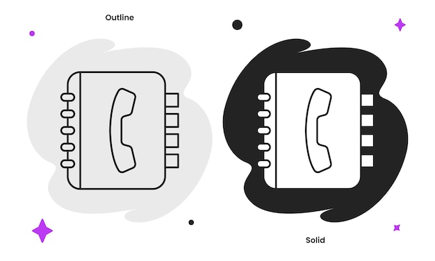 Icono vectorial moderno de alta calidad de la guía telefónica en un fondo estrellado