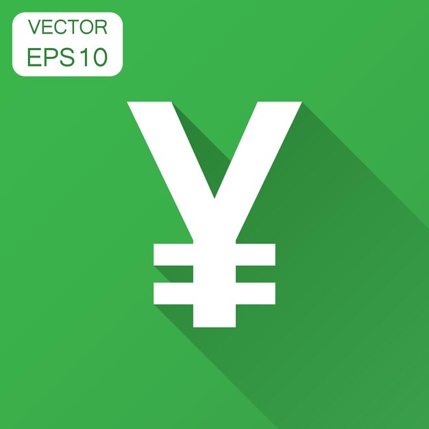Icono vectorial de moneda de dinero de yen yuan en estilo plano Ilustración del símbolo de yen con sombra larga Concepto comercial de dinero de Asia