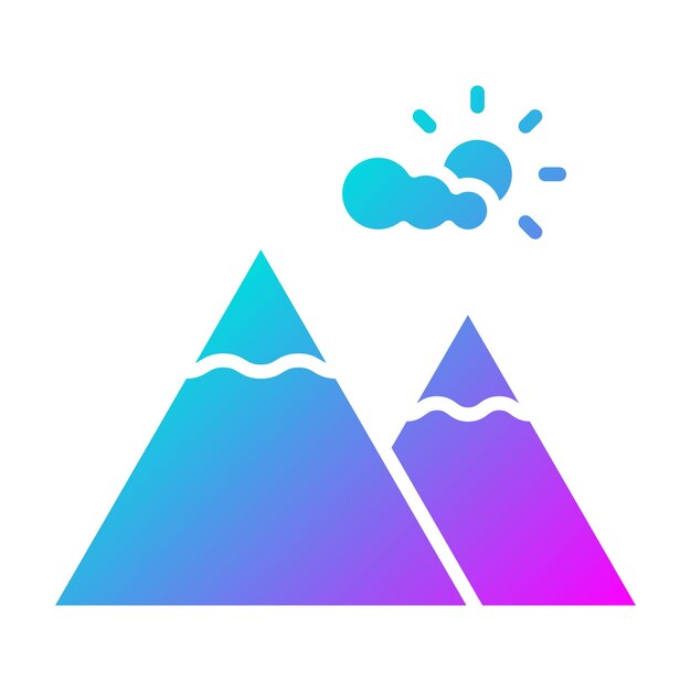 El icono vectorial de las montañas se puede usar para el conjunto de iconos de la aldea