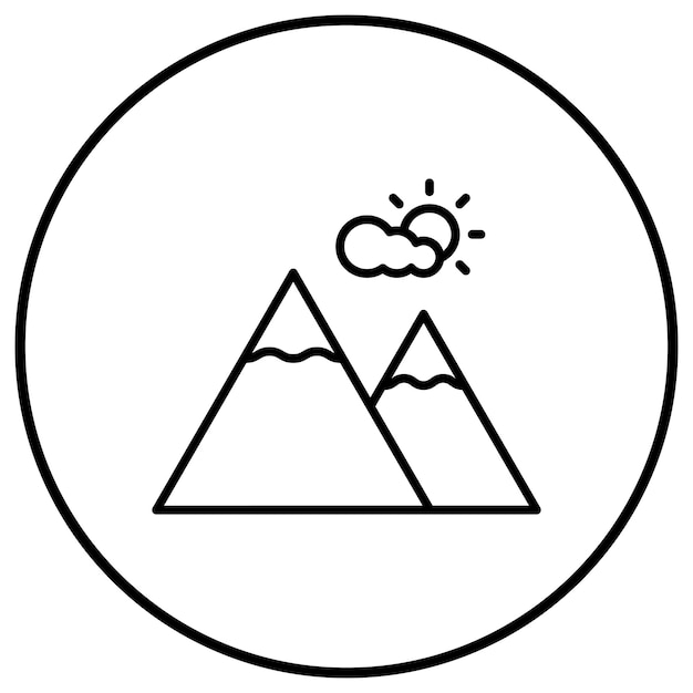 El icono vectorial de las montañas se puede usar para el conjunto de iconos de la aldea