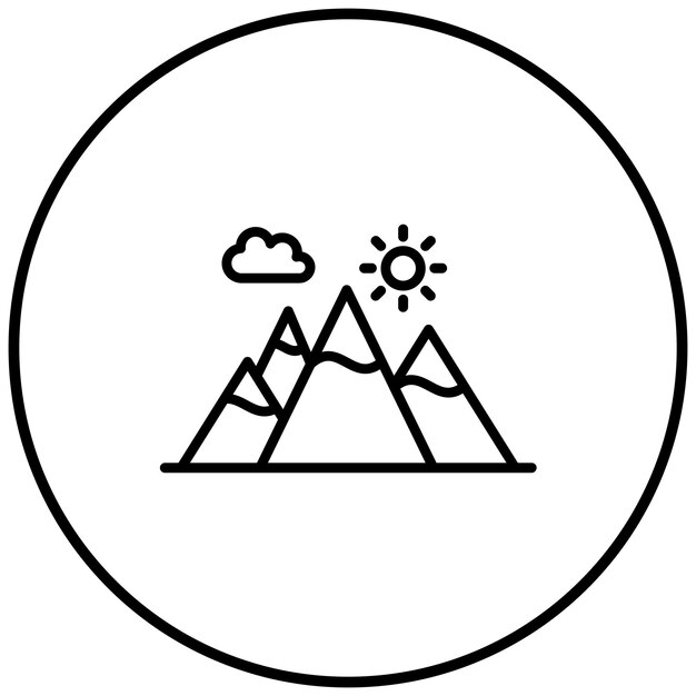 El icono vectorial de las montañas se puede usar para el conjunto de iconos de senderismo
