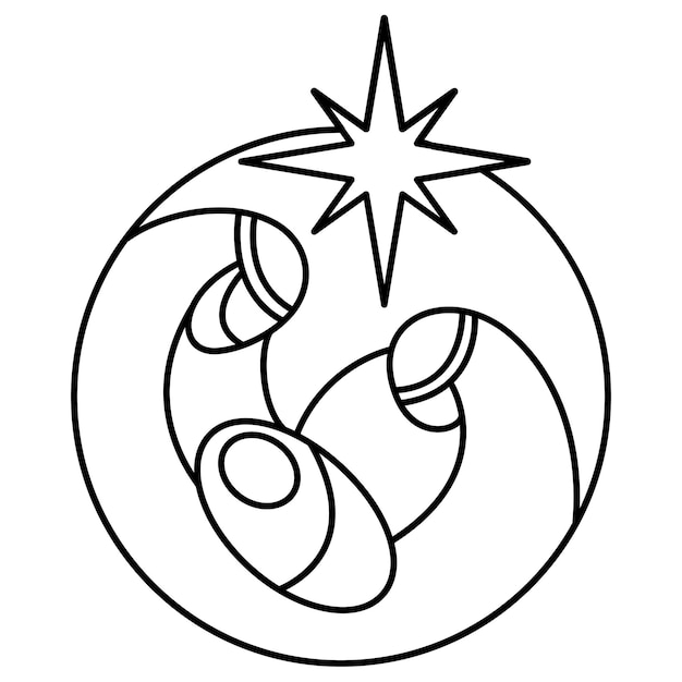 Icono vectorial de la Navidad El bebé Jesús con José y María y la estrella El pesebre religioso