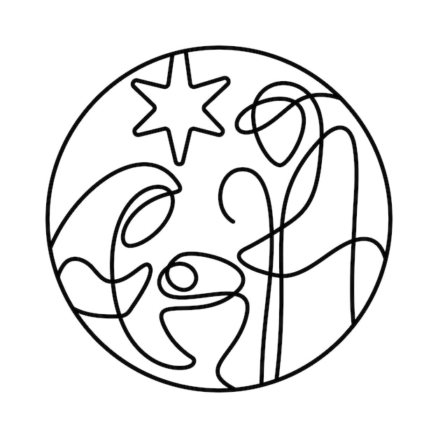 Icono vectorial de la Navidad El bebé Jesús con José y María y la estrella El pesebre religioso