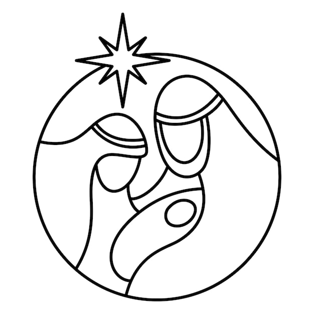 Icono vectorial de la Navidad El bebé Jesús con José y María y la estrella El pesebre religioso