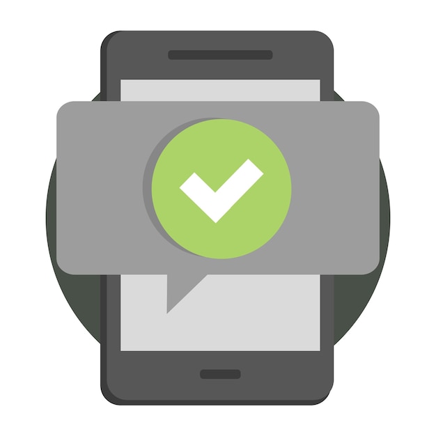 Icono vectorial de notificación de teléfono móvil Smartphone con burbuja de mensaje de marca de verificación