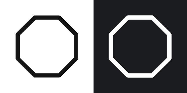 Vector icono vectorial octogonal establecido en contornos en blanco y negro