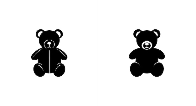 Ícono vectorial de osos de peluche establecido en estilo sólido en fondo blanco