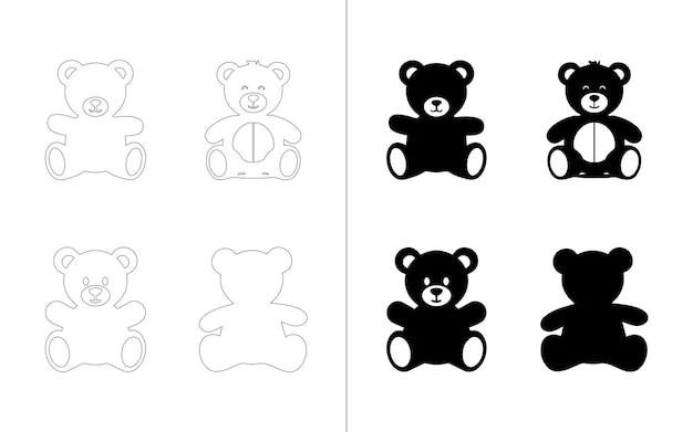 Ícono vectorial de osos de peluche establecido en estilo sólido en fondo blanco